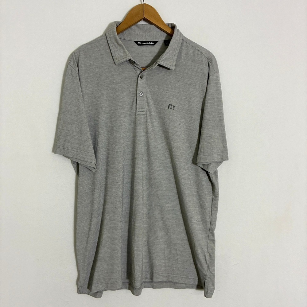 Travis Mathew Polo Shirt Mens XL Gray Logo Short Sleeve‎ Golf Performance Preppy